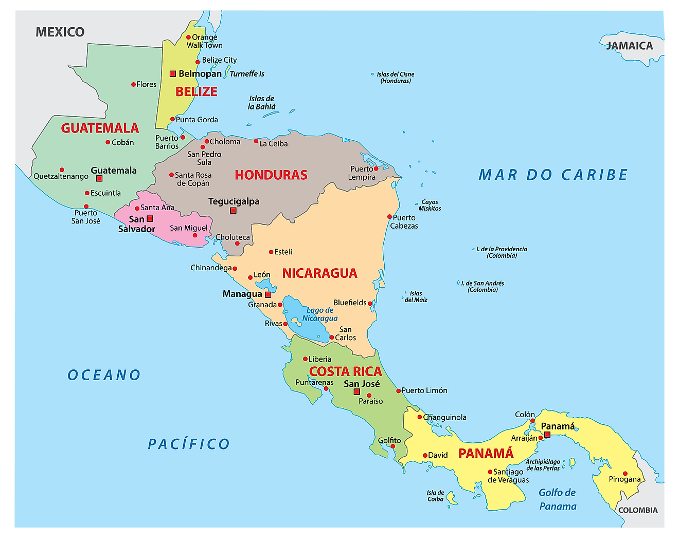 Printable Central America Map