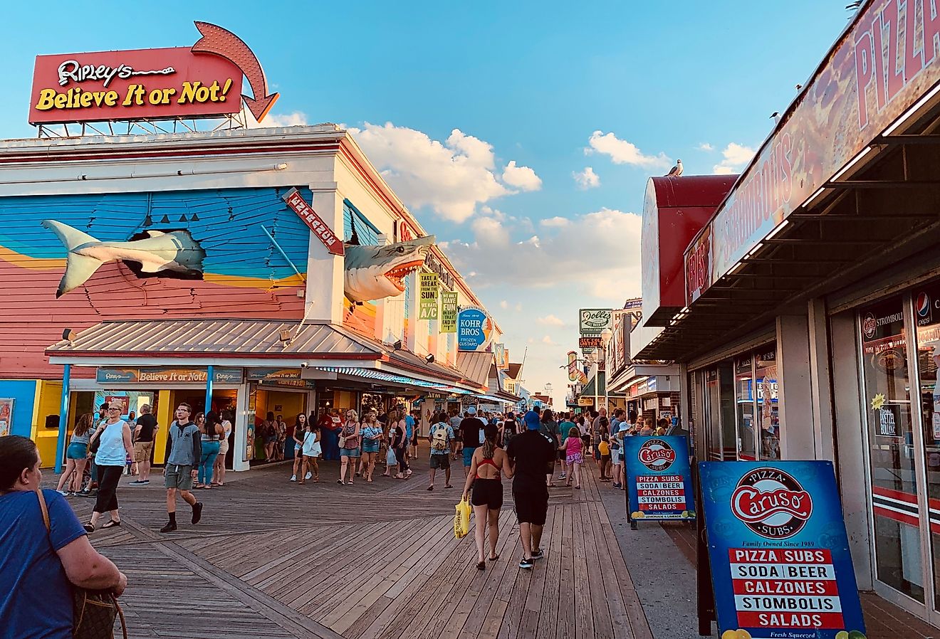 View of the lively boardwalk in Ocean City, Maryland. Image credit Yeilyn Channell via Shutterstock.