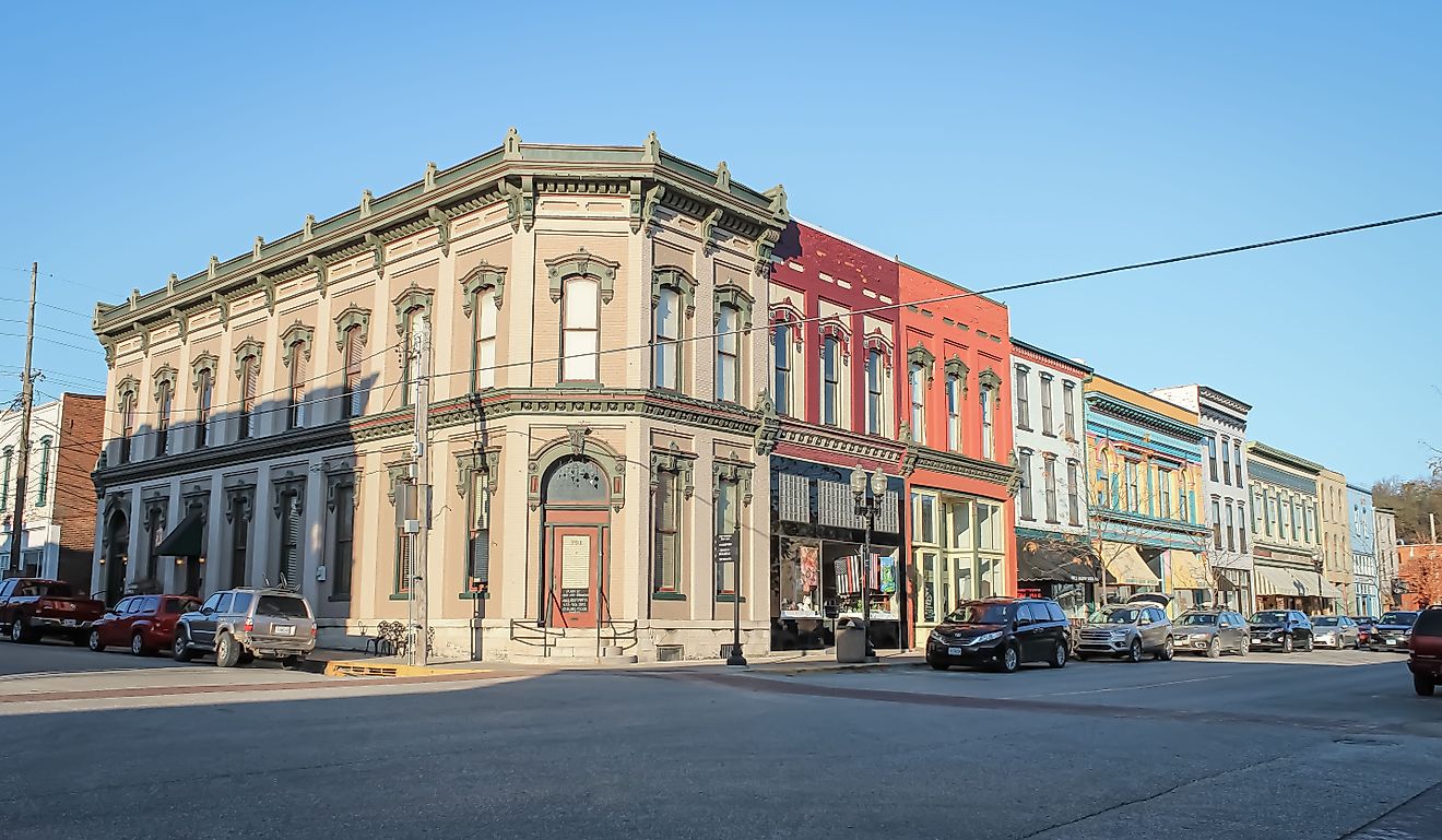 Hannibal, Missouri United States - the colorful historic buildings downtown. Editorial credit: Sabrina Janelle Gordon / Shutterstock.com