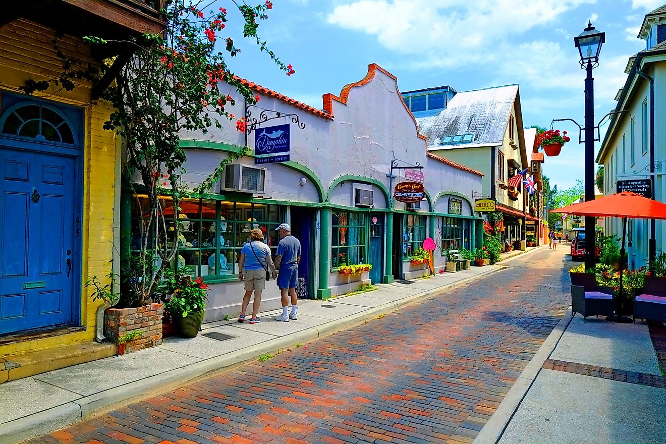 Aviles Street shopping district in historic St. Augustine, Florida. Editorial credit: Dennis MacDonald / Shutterstock.com