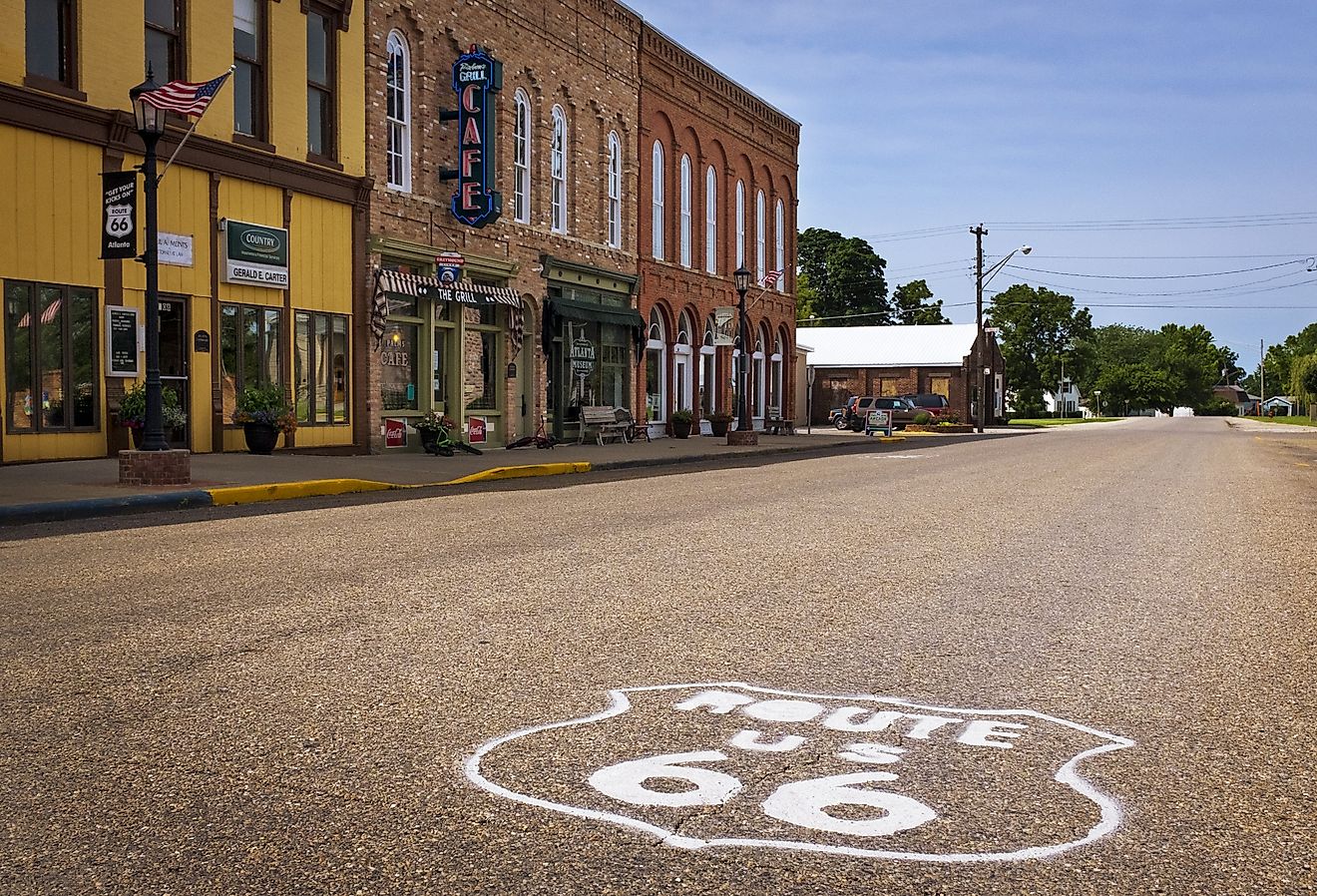 Stretch of the US Route 66 in the city of Atlanta, Illinois. Image credit TLF Images via Shutterstock