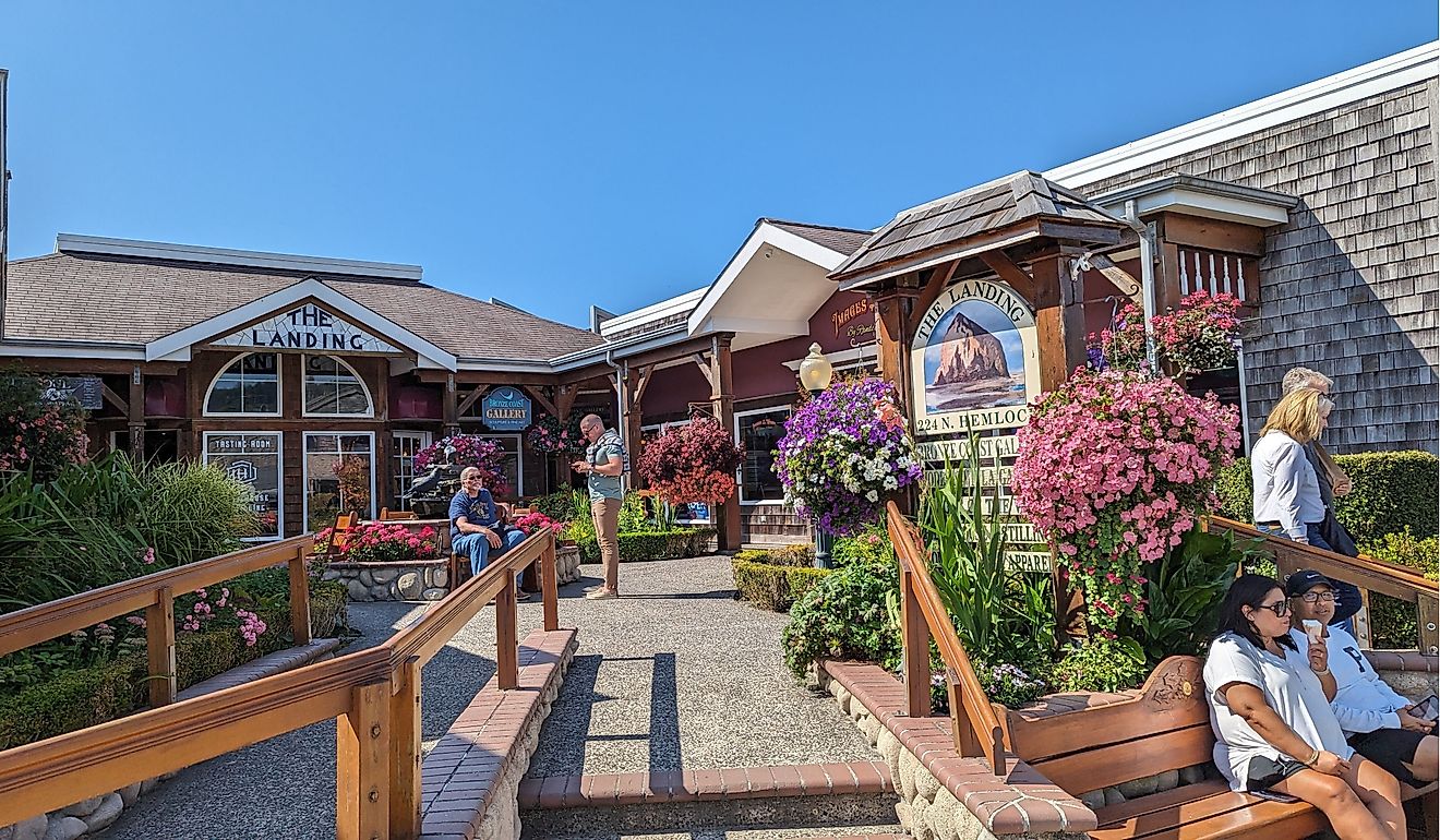 The Landing shopping center in downtown Cannon Beach. Editorial credit: quiggyt4 / Shutterstock.com