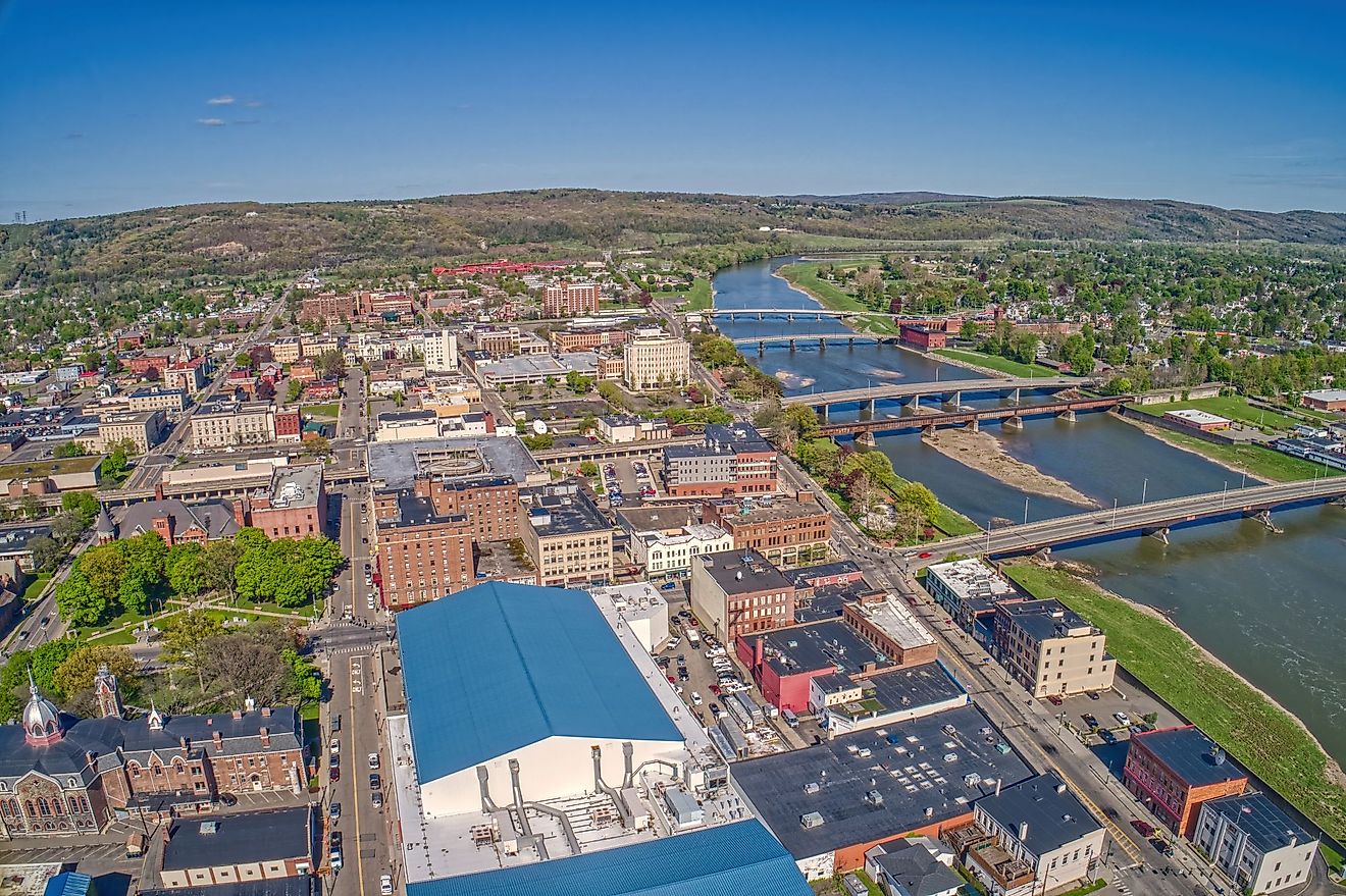 Aerial view of the town of Elmira in Upstate New York. 