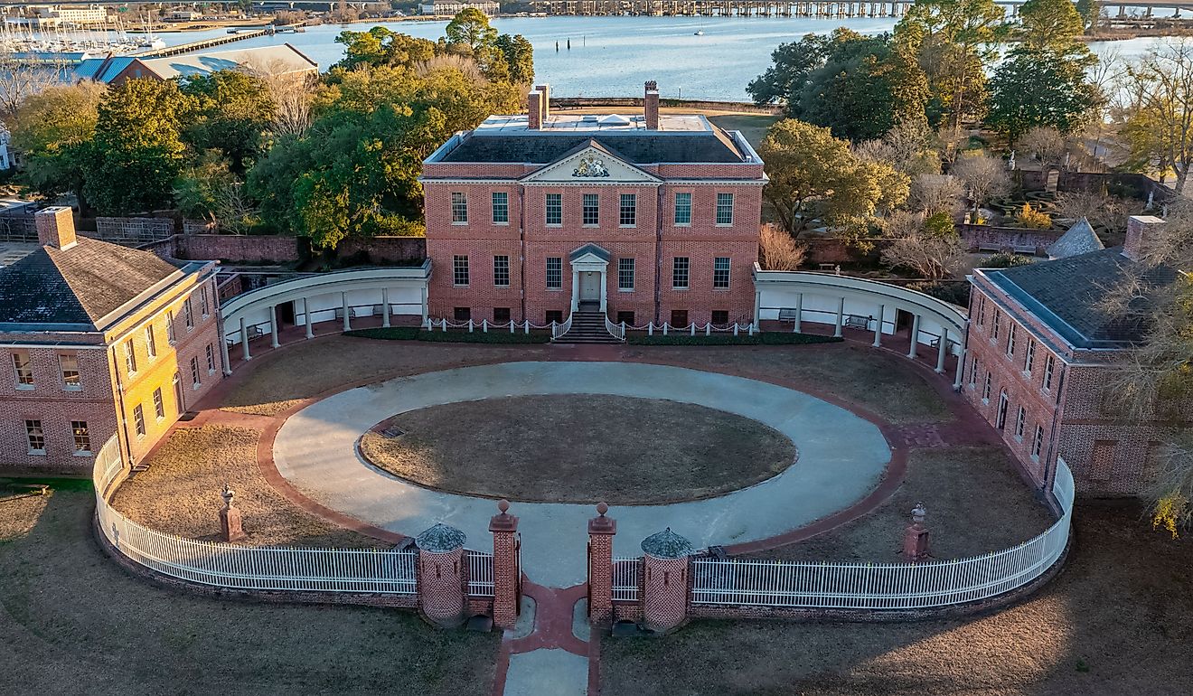 Aerial view of the Historic Governors Palace Tryon Place in New Bern. Editorial credit: Kyle J Little / Shutterstock.com