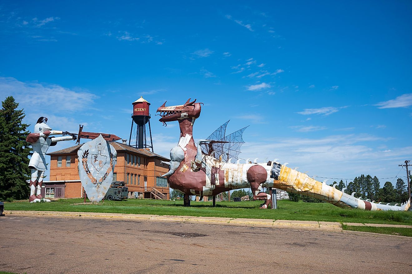 The Enchanted Castle along the 32-mile Enchanted Highway in Regent, North Dakota. Editorial credit: JWCohen / Shutterstock.com.