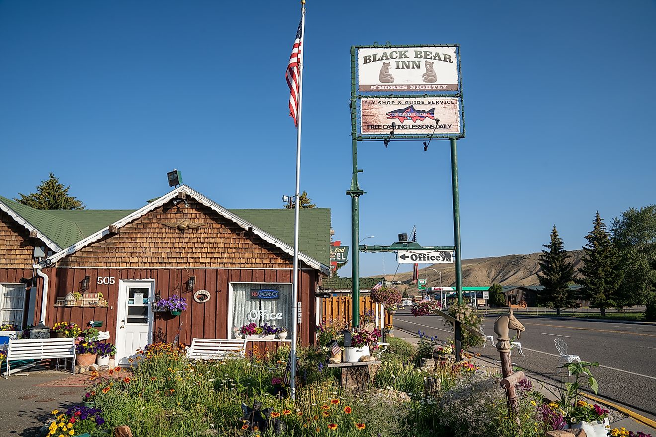 TheBlack Bear Inn, a small motel in downtown Dubois, Wyoming. Editorial credit: Melissamn / Shutterstock.com