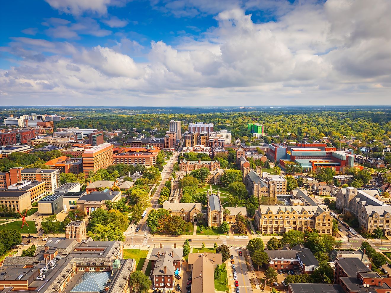 Aerial view of Ann Arbor, Michigan.