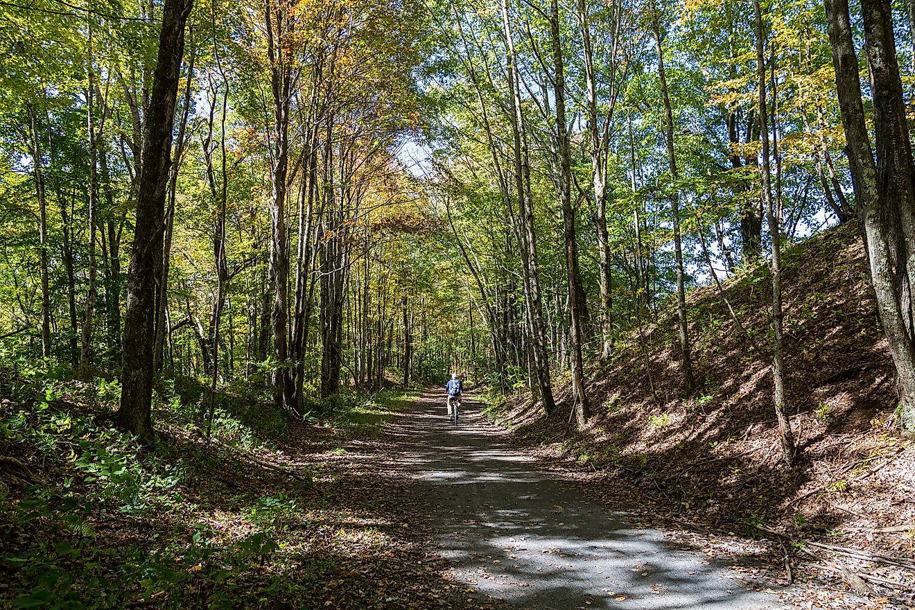 The Virginia Creeper Trail, the most popular bike route in the region. Abingdon, Virginia.