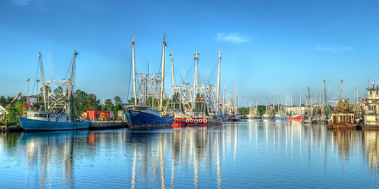 Shrimp boats are pictured in Bayou La Batre, Alabama.