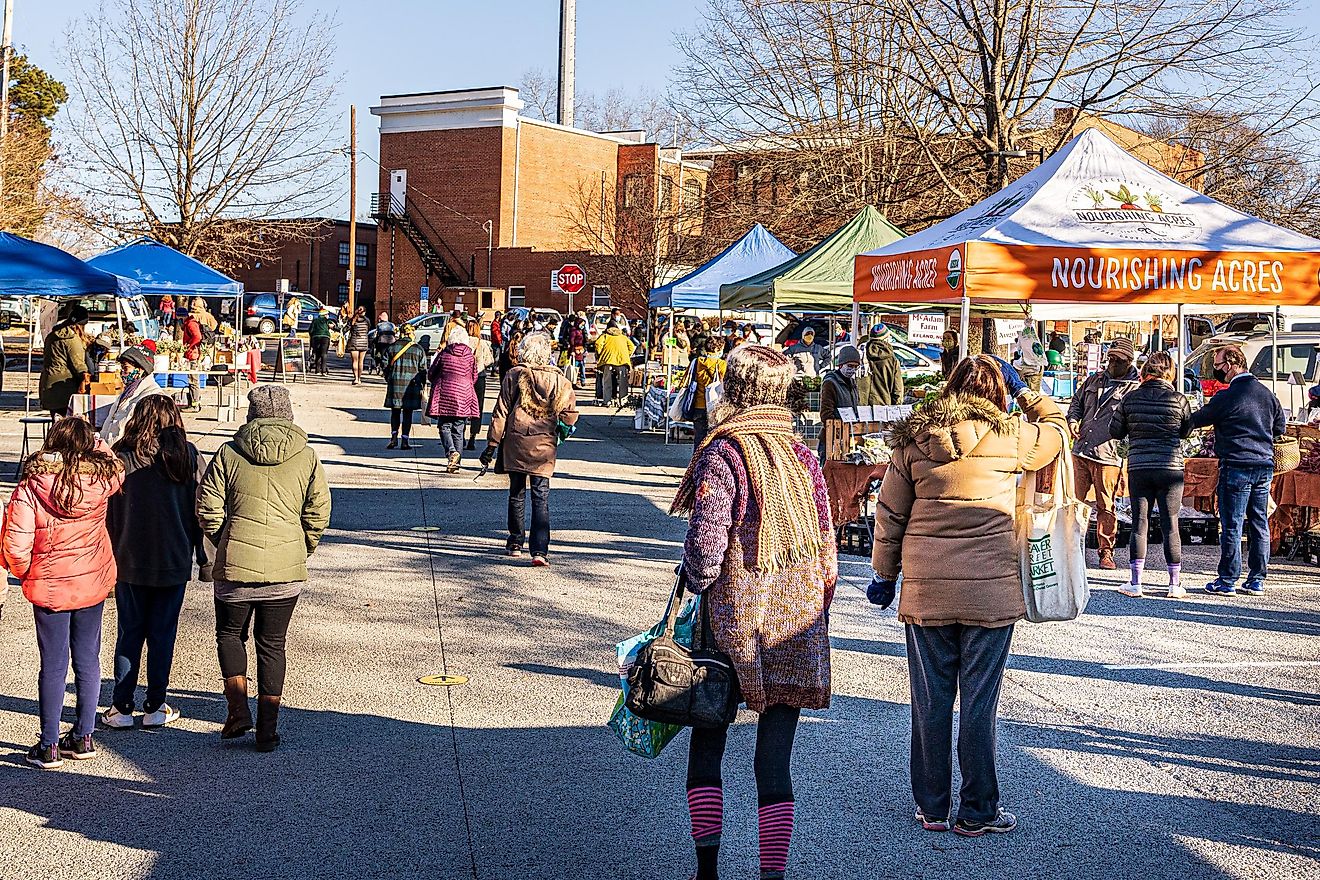 The Carrboro Farmers Market on a winter day. Editorial credit: Wileydoc / Shutterstock.com