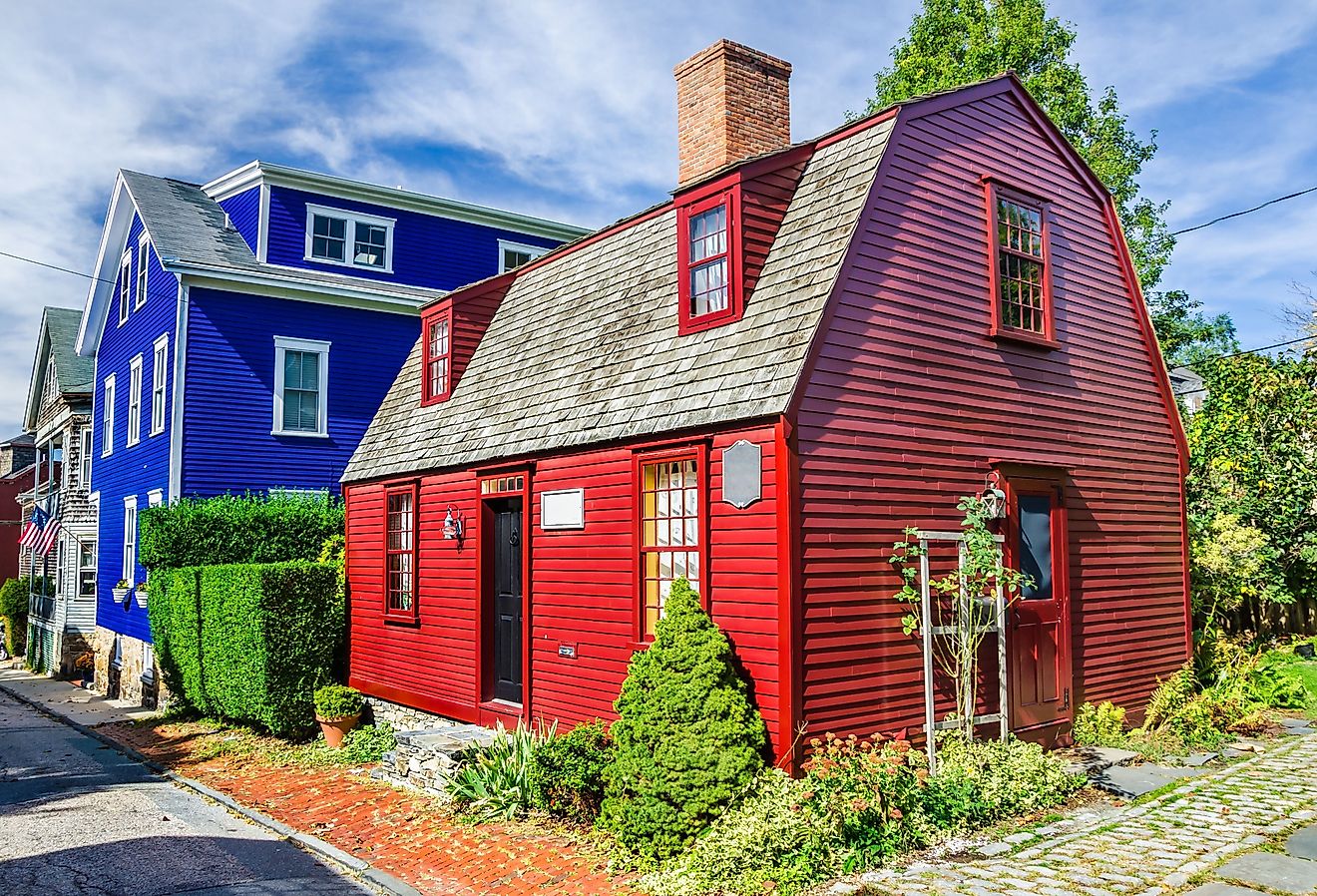 Historic, colorful houses in Newport, Rhode Island.