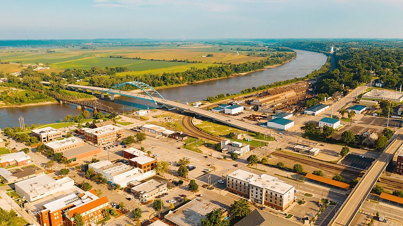 Aerial view of downtown Atchison, Kansas.