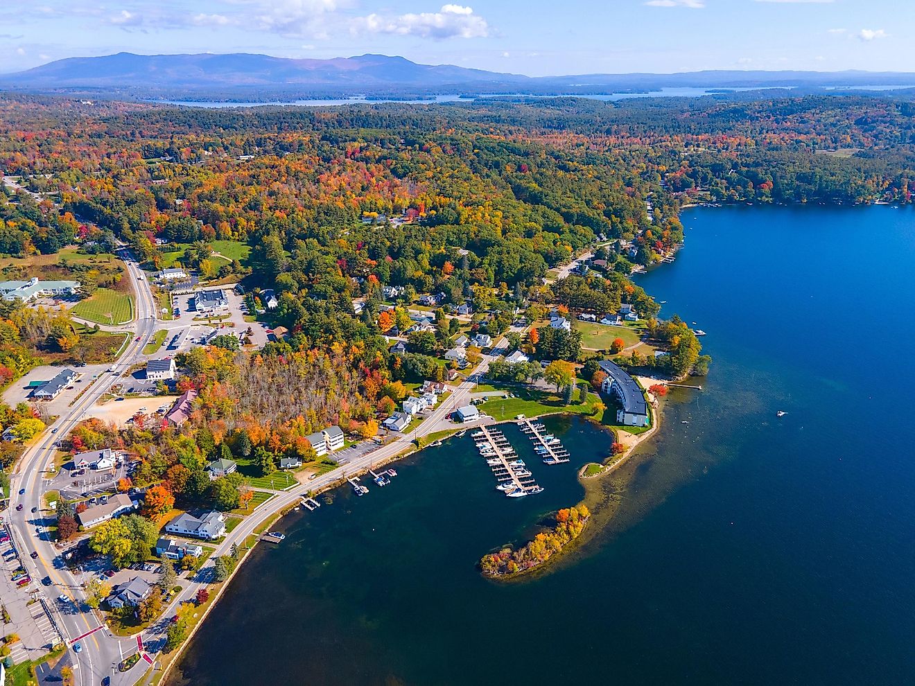 Aerial view of Meredith, New Hampshire.