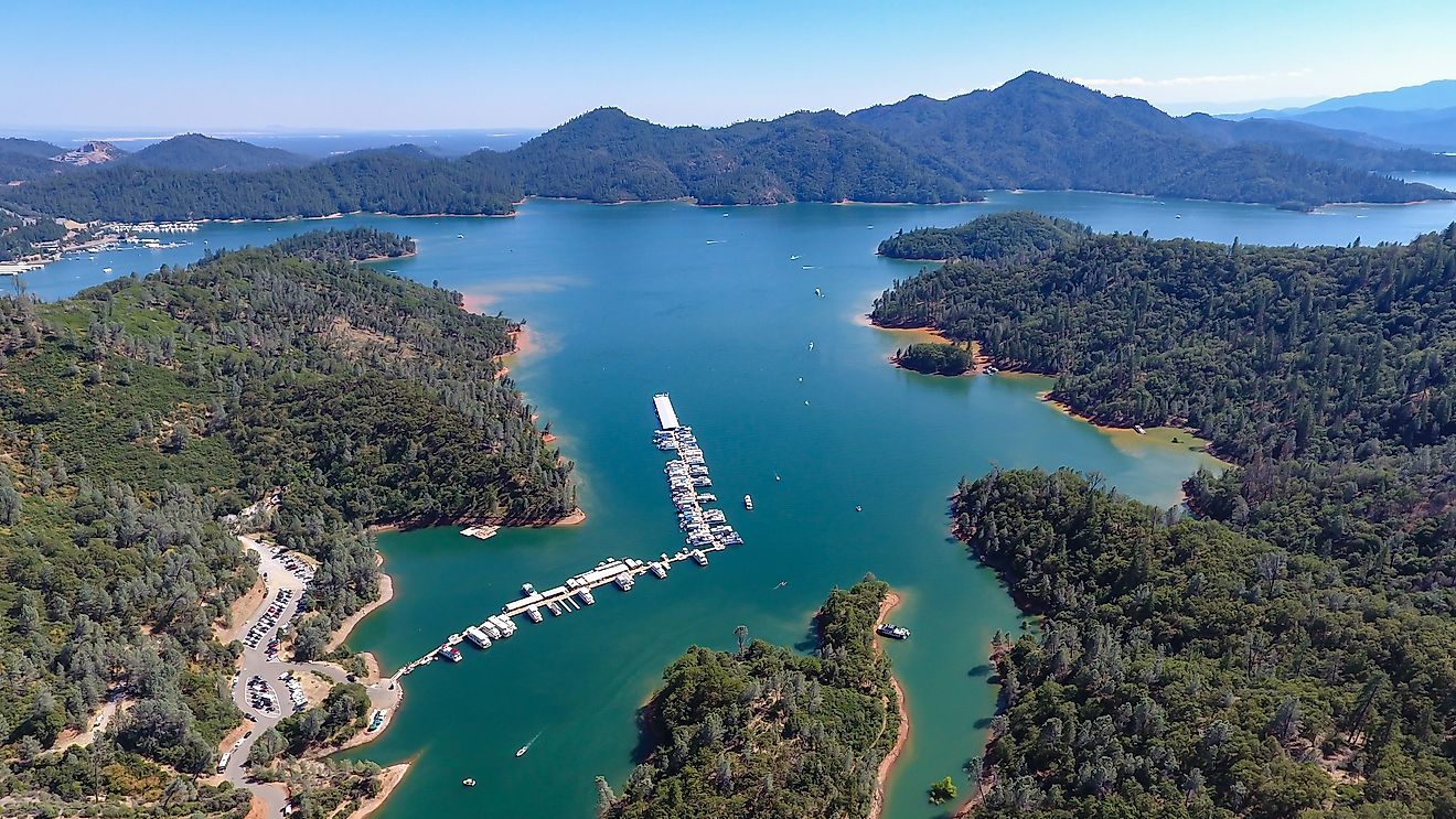 Aerial view of Lake Shasta in Northern California. 