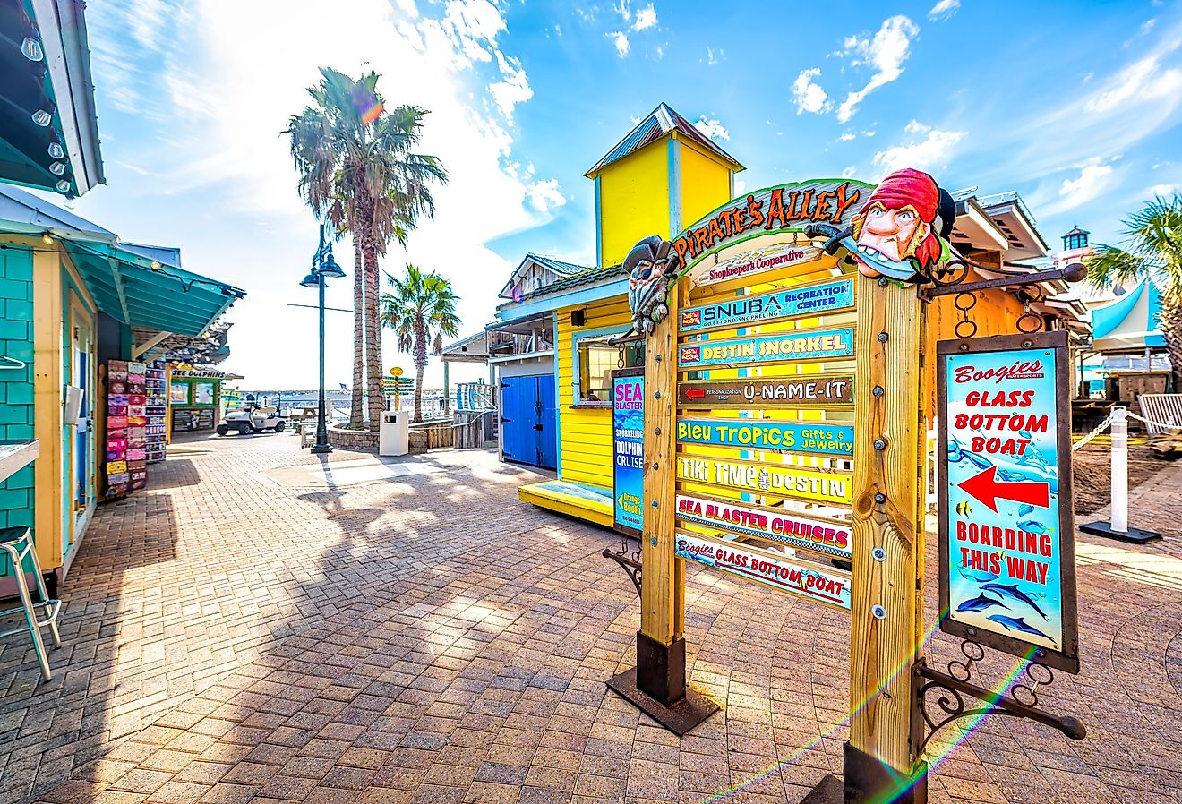 Okaloosa beach city sign for Harbor Boardwalk in Destin, Fl. Image credit Andriy Blokhin via Shutterstock.