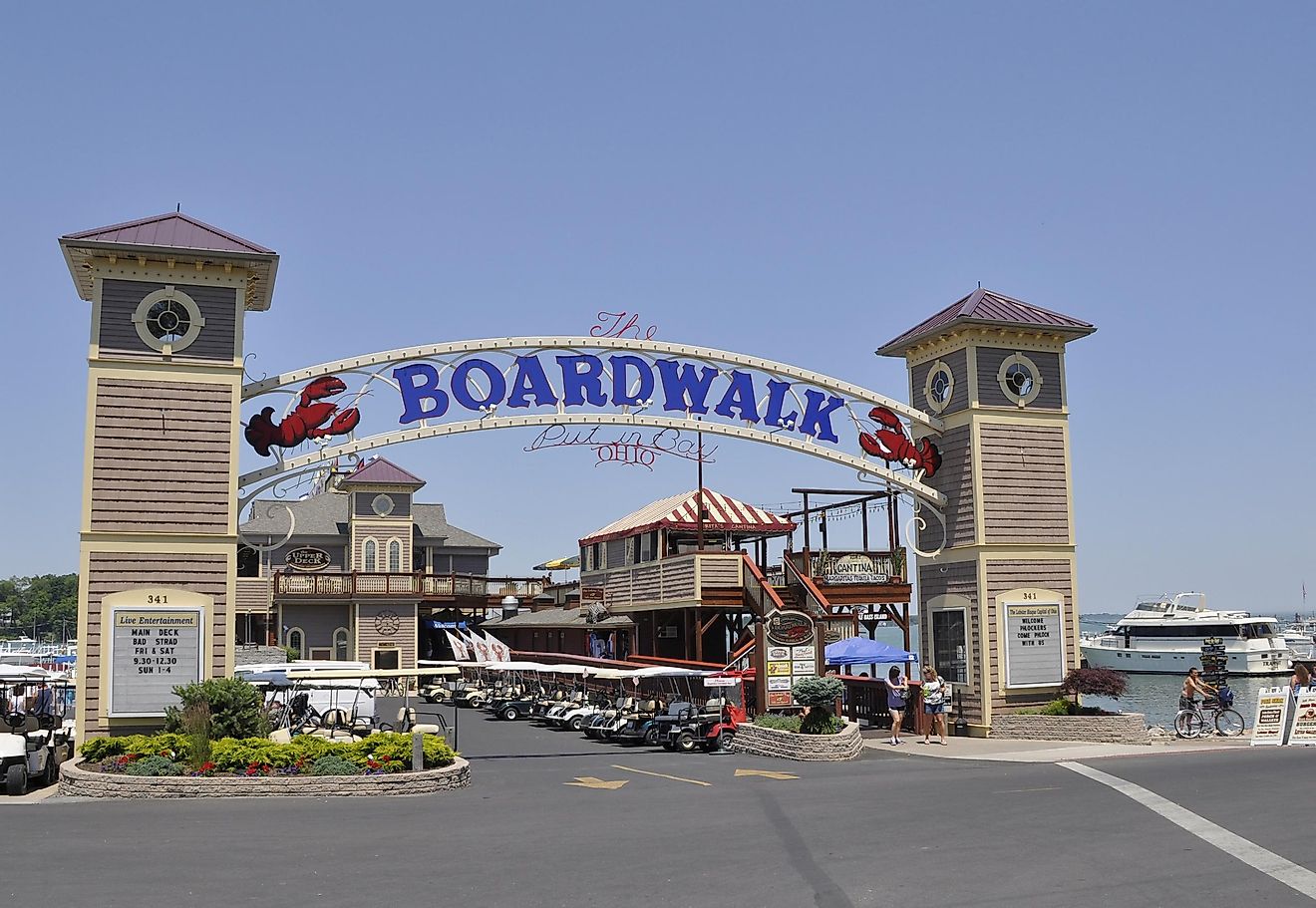 large overhead entrance sign of the Boardwalk, one of Put in Bay's Marina