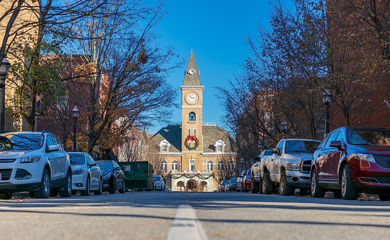 Downtown view of Fayetteville in Arkansas.