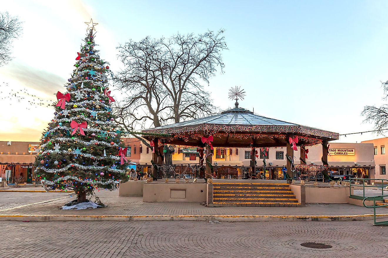 Taos Plaza on Christmas Day in Taos, New Mexico. Editorial credit: JHVEPhoto / Shutterstock.com.