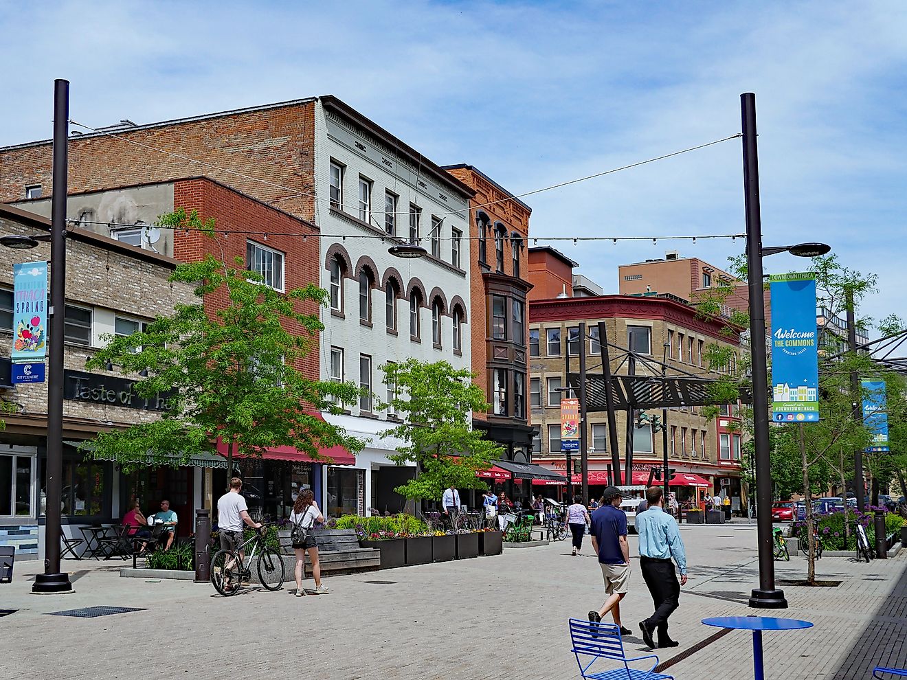 Ithaca, New York, the home of Cornell University, has a lively downtown with shopping and restaurants, via Spiroview Inc / Shutterstock.com