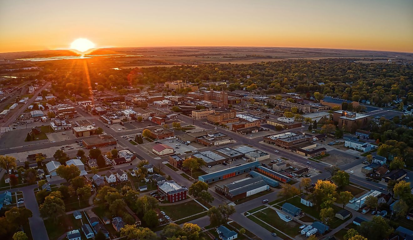 Aerial View of Huron, South Dakota at Sunrise in Autumn.