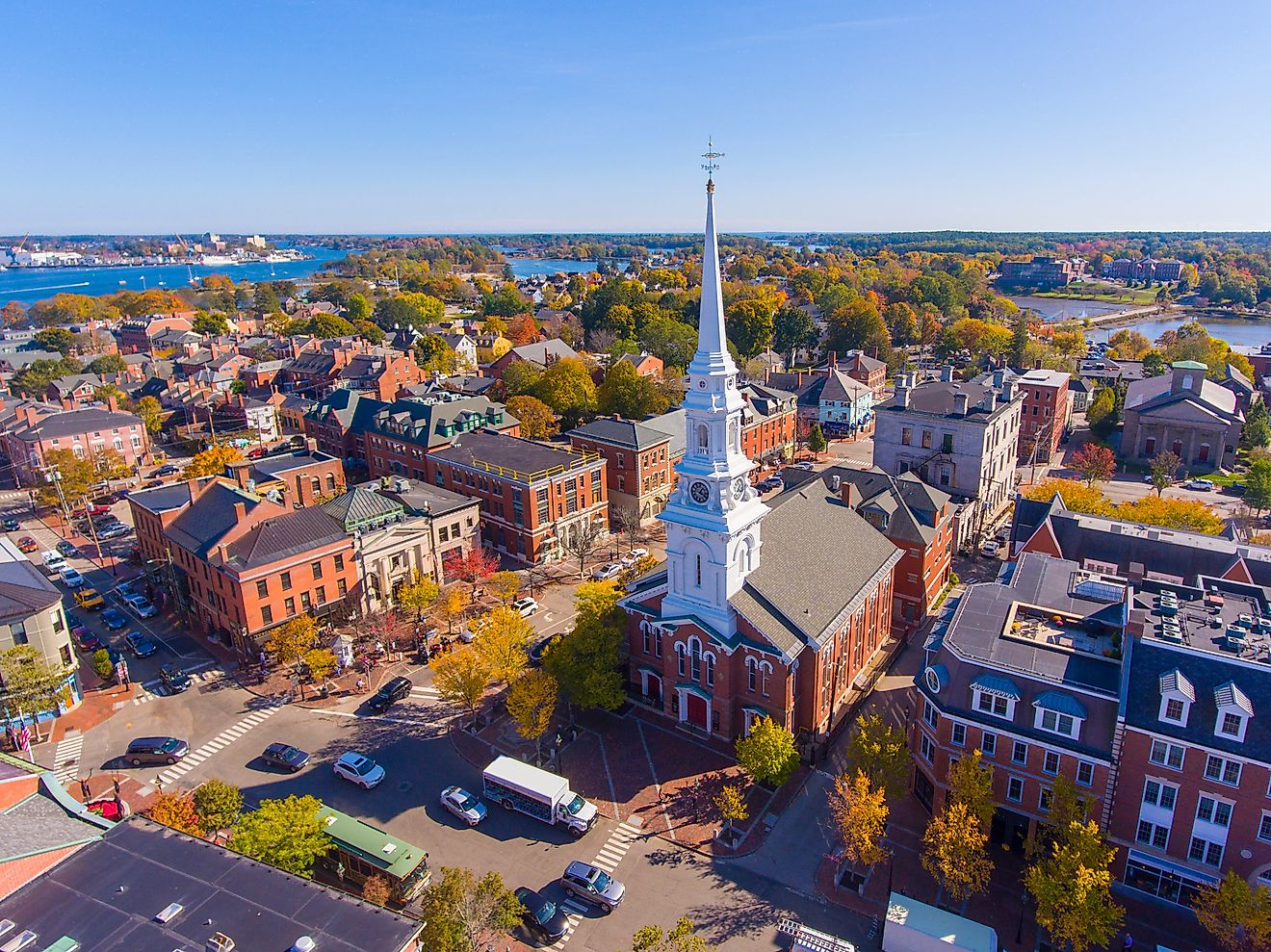 Aerial view of downtown Portsmouth, New Hampshire.