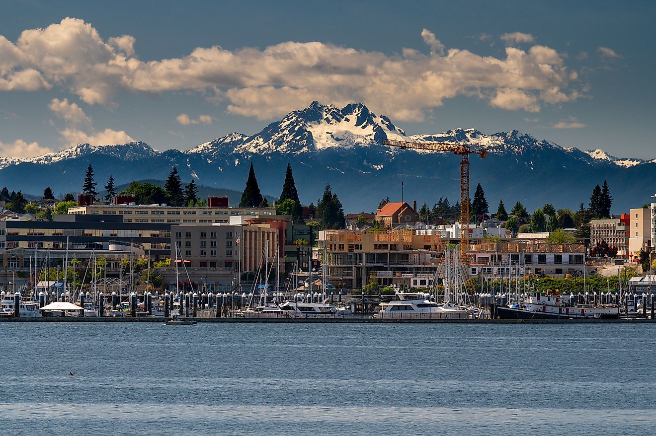 Bremerton Washington waterfront with Olympic Mountain in the background