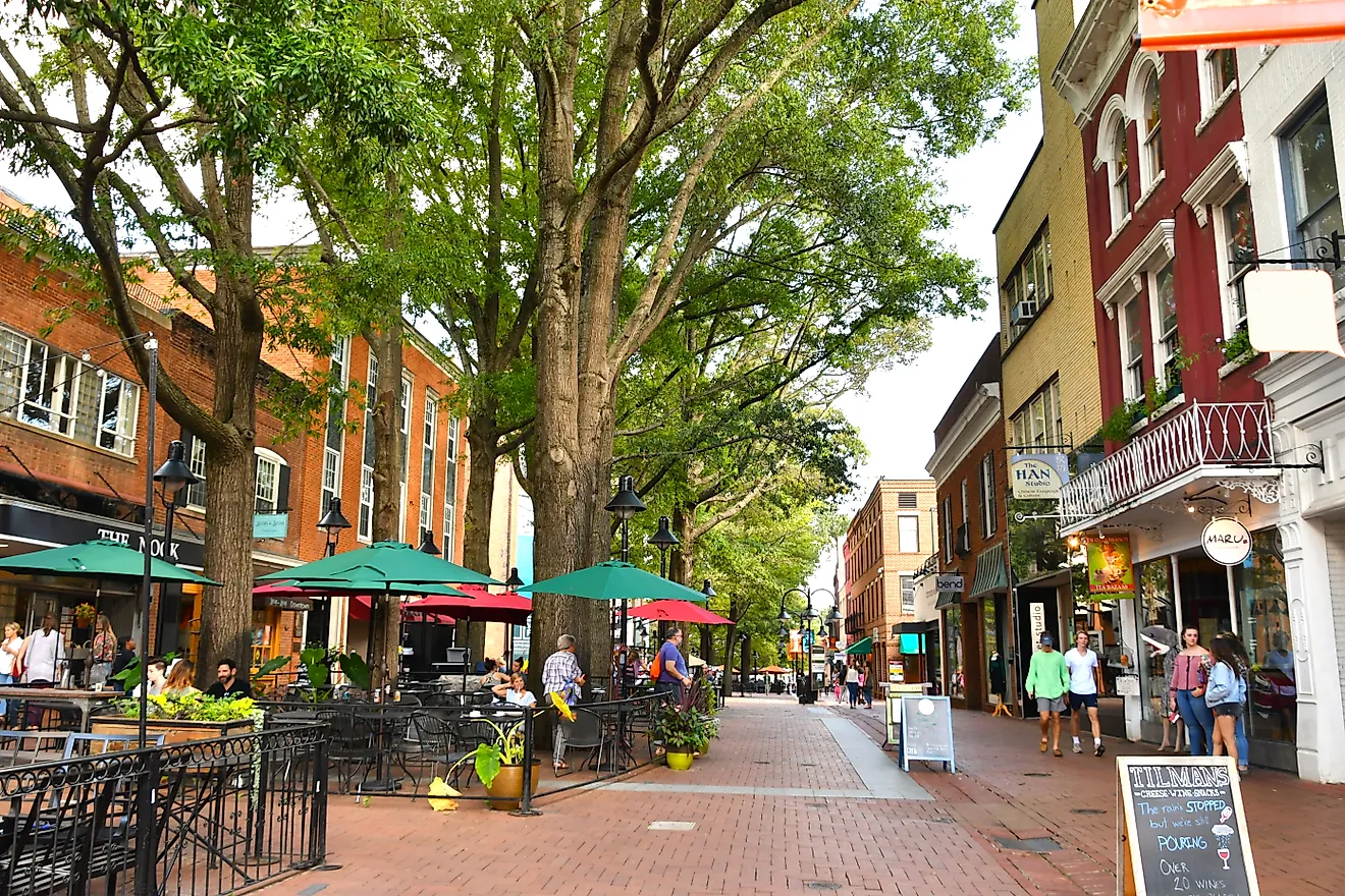 Downtown Mall in Charlottesville, Virginia. Editorial credit: MargJohnsonVA / Shutterstock.com.