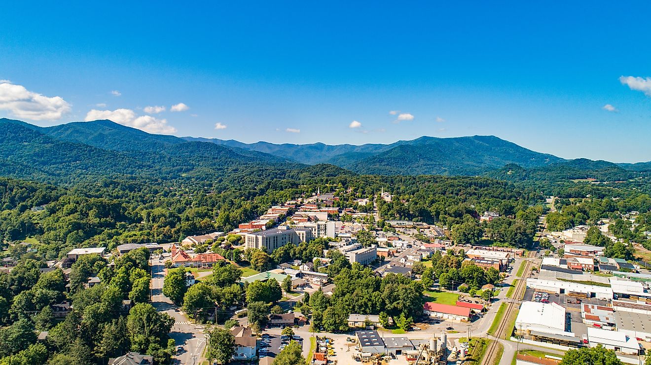 Aerial view of Waynesville, North Carolina.