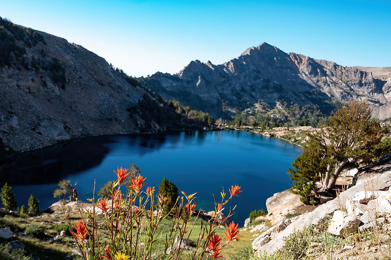 Serene morning view of Liberty Lake at the base of the Ruby Mountains in Nevada.