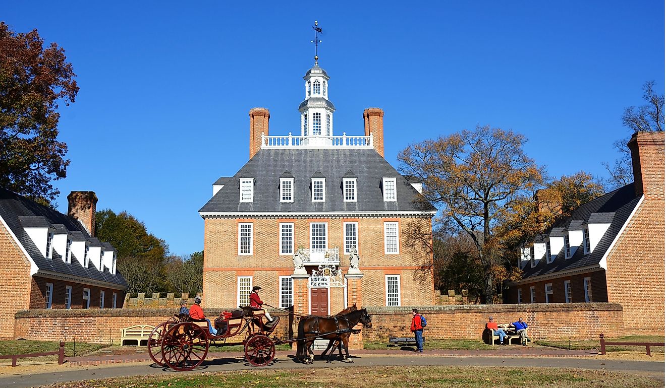 The Governors Palace in Colonial Williamsburg, Virginia. It was reconstructed on the original site after a fire destroyed it in the 1930's. Editorial credit: StacieStauffSmith Photos / Shutterstock.com