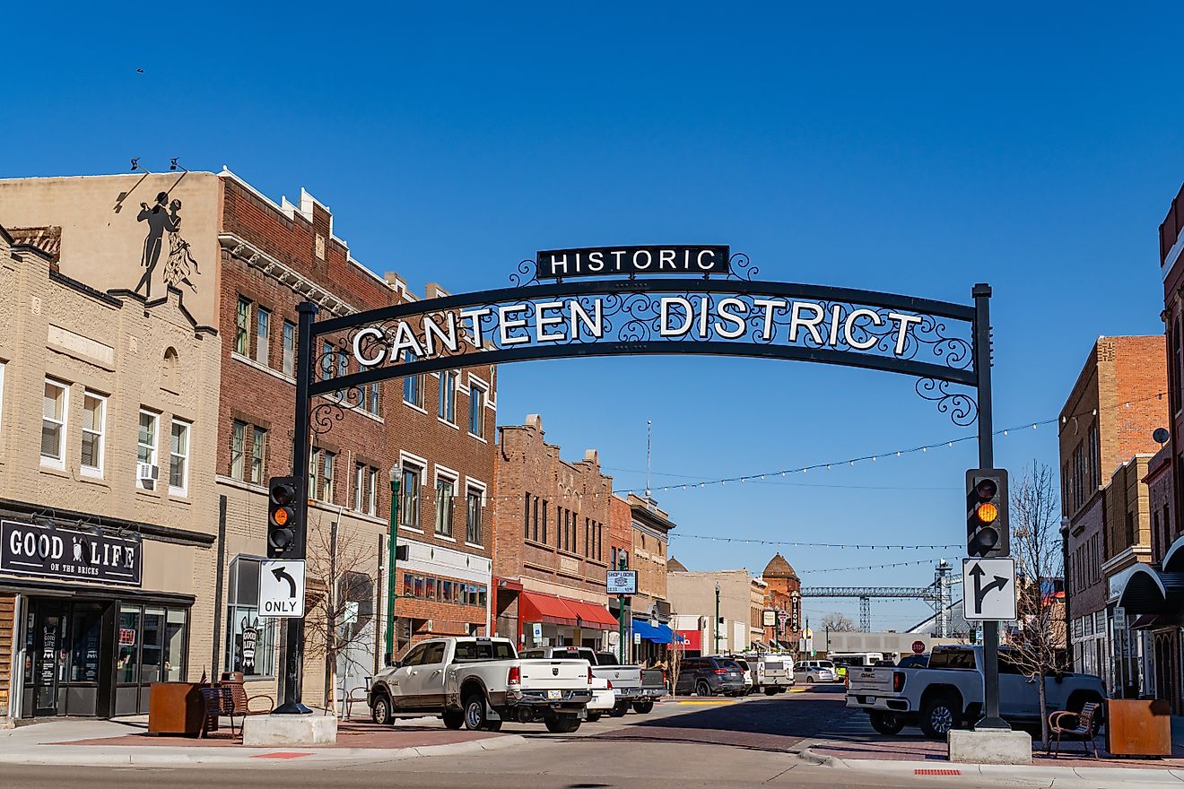 Sign at the entrance to the historic Canteen District in North Platte, Nebraska. Editorial credit: Heidi Besen / Shutterstock.com