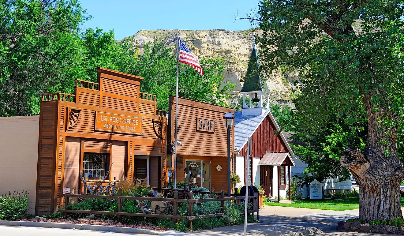 Historical buildings in Medora, North Dakota. Editorial credit: Dennis MacDonald / Shutterstock.com.