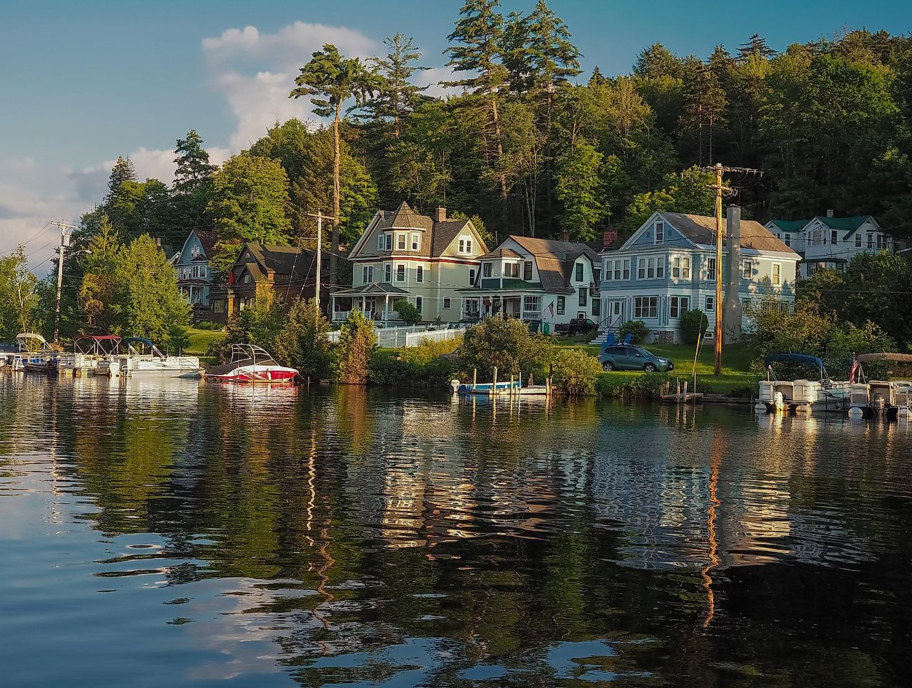 Beautiful houses situated on the shore of a beautiful lake in saranac lake new york