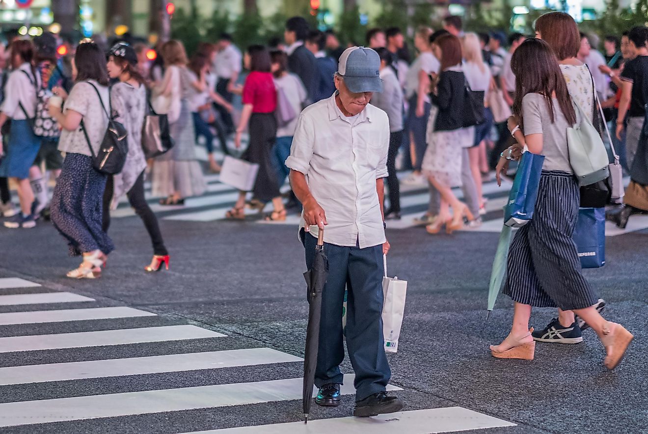 An aged man in the streets of Tokyo, Japan