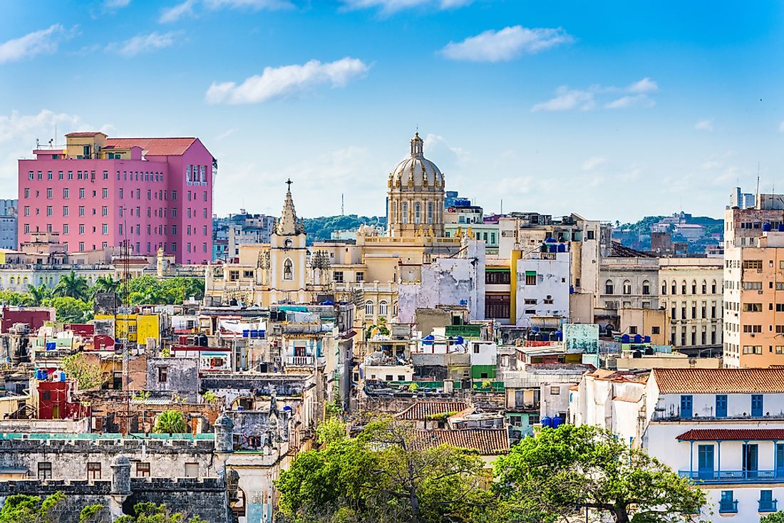 The skyline of Havana, Cuba. 