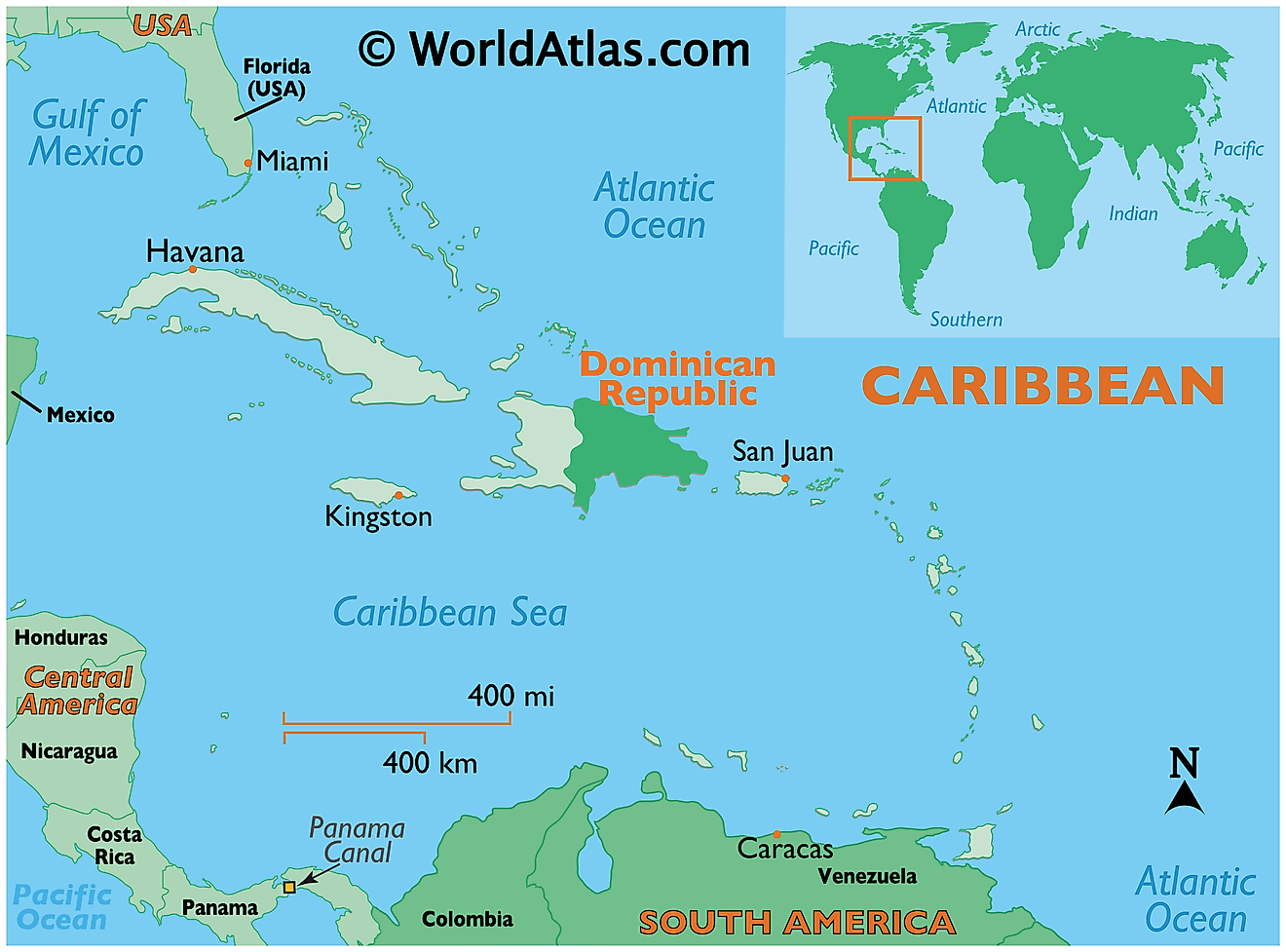 Mapa que muestra la ubicación de República Dominicana en el mundo.