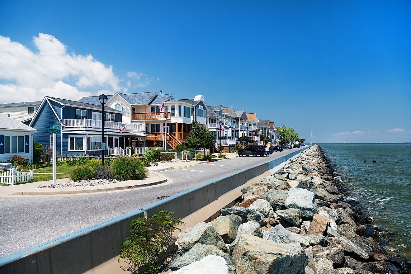 Homes lined along the scenic waterfront in North Beach, Maryland.