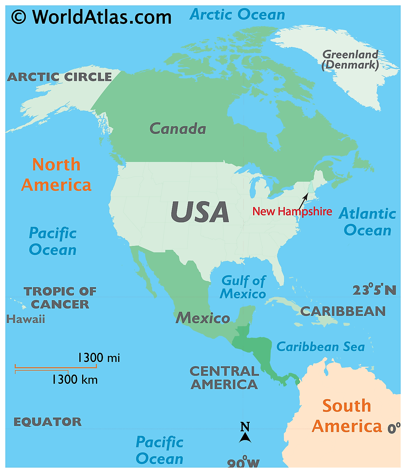 Mapa que muestra la ubicación de New Hampshire en el mundo.