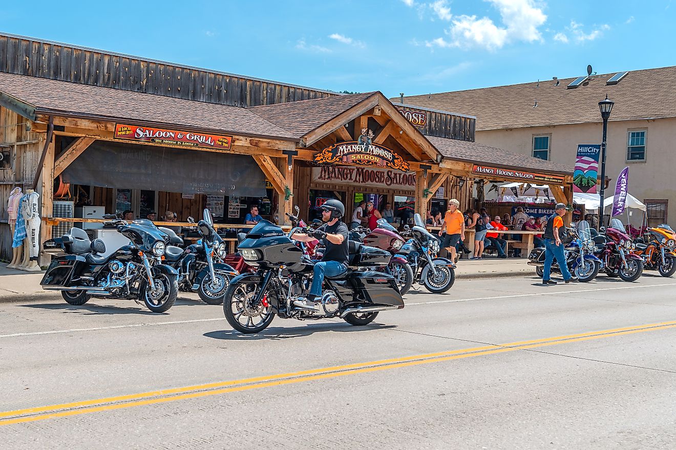 Bikes and Bikers gathering in Hill City for a motorcycle rally. Editorial credit: mcrvlife / Shutterstock.com