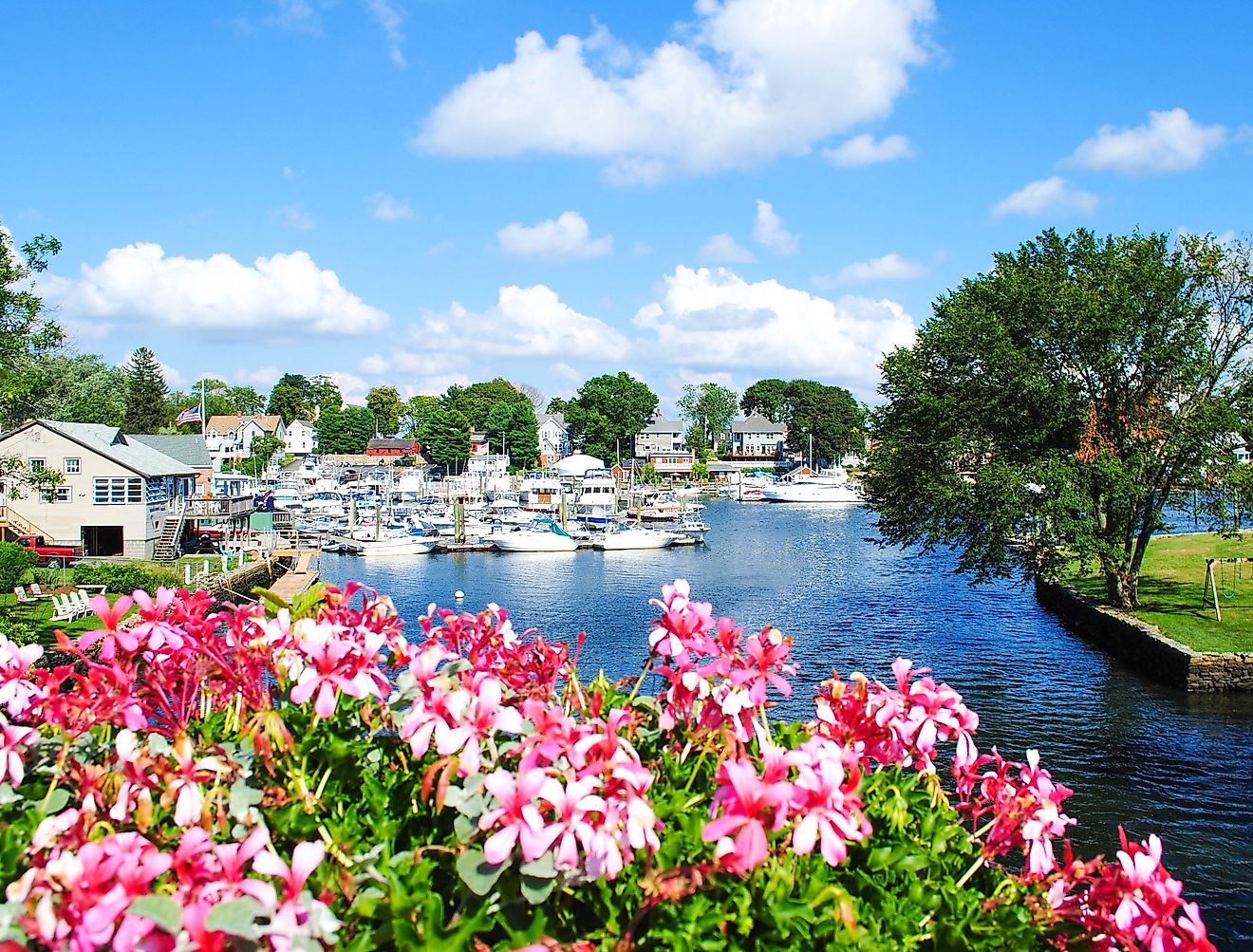 Picturesque view of a small town in Rhode Island.