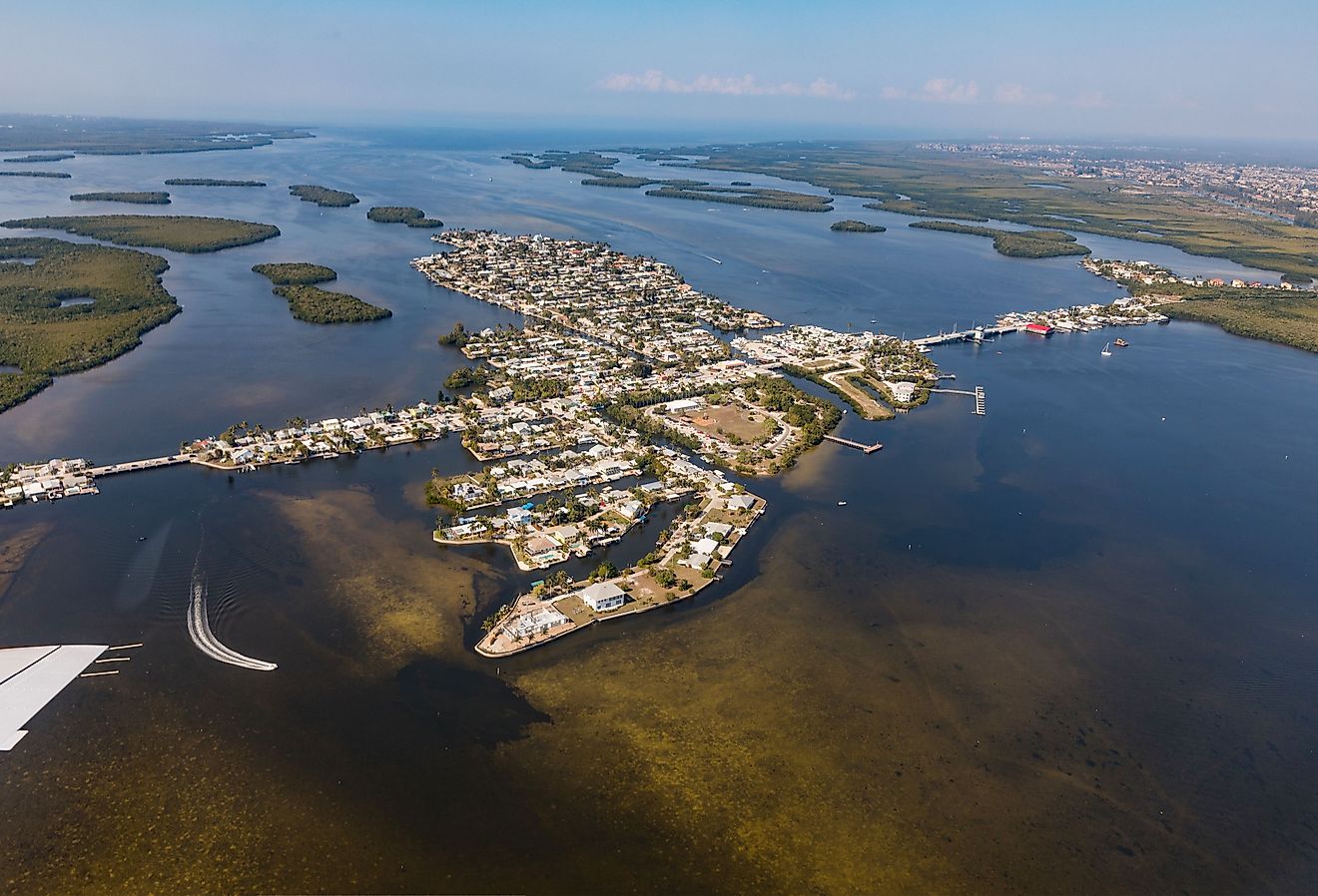 Aerial view of Pine Island, Matlacha and Cape Coral with bridges. Image credit Nadezda Murmakova via Shutterstock. 