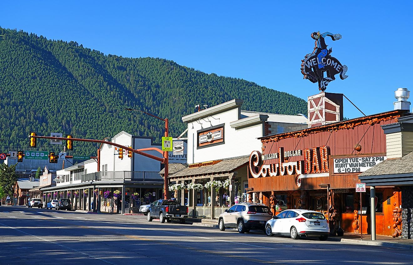 iew of the Western town of Jackson Hole, Wyoming, United States, via EQRoy / Shutterstock.com