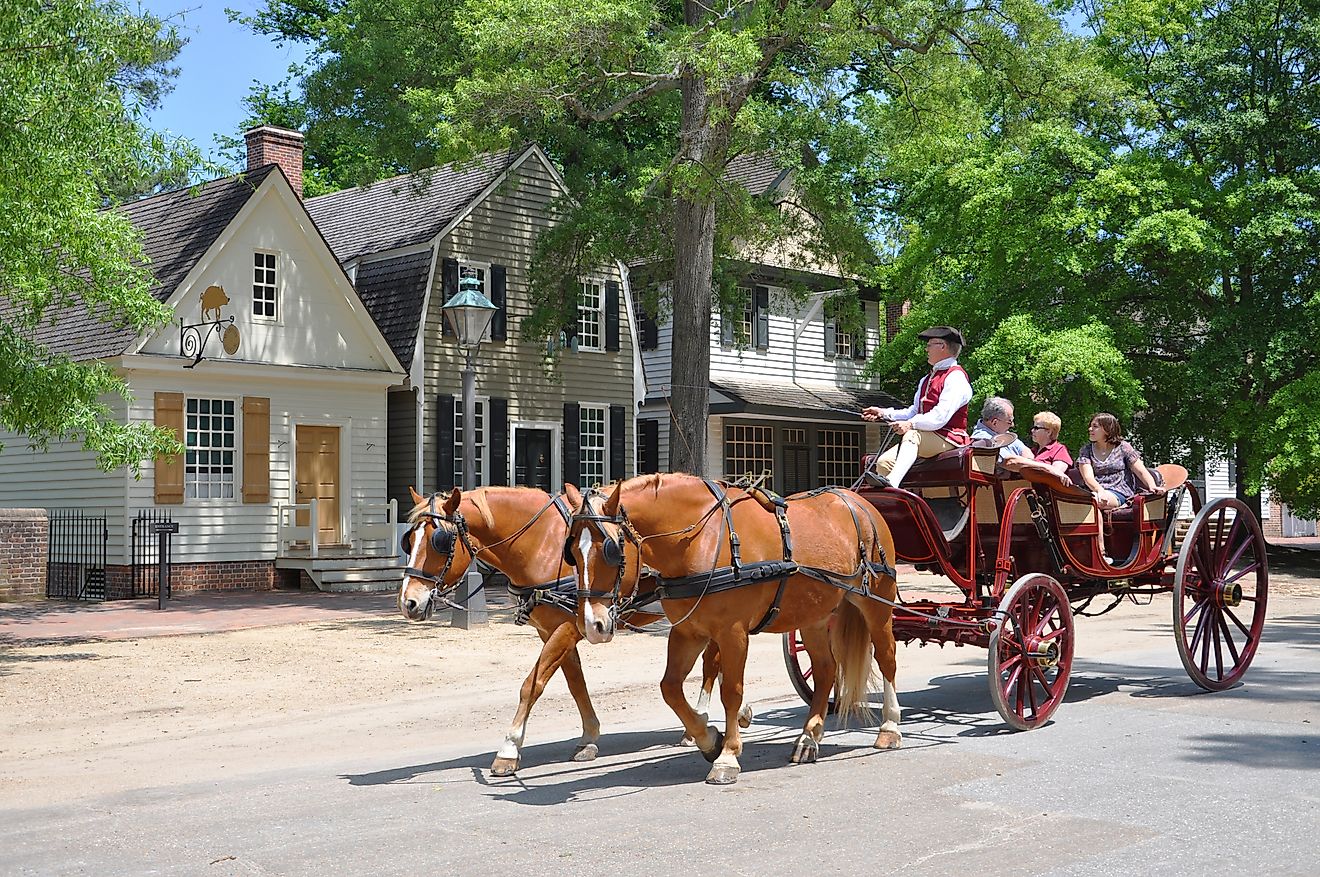A horse drawn carriage tour of the historic district in Williamsburg, Virginia. Editorial credit: Wangkun Jia / Shutterstock.com