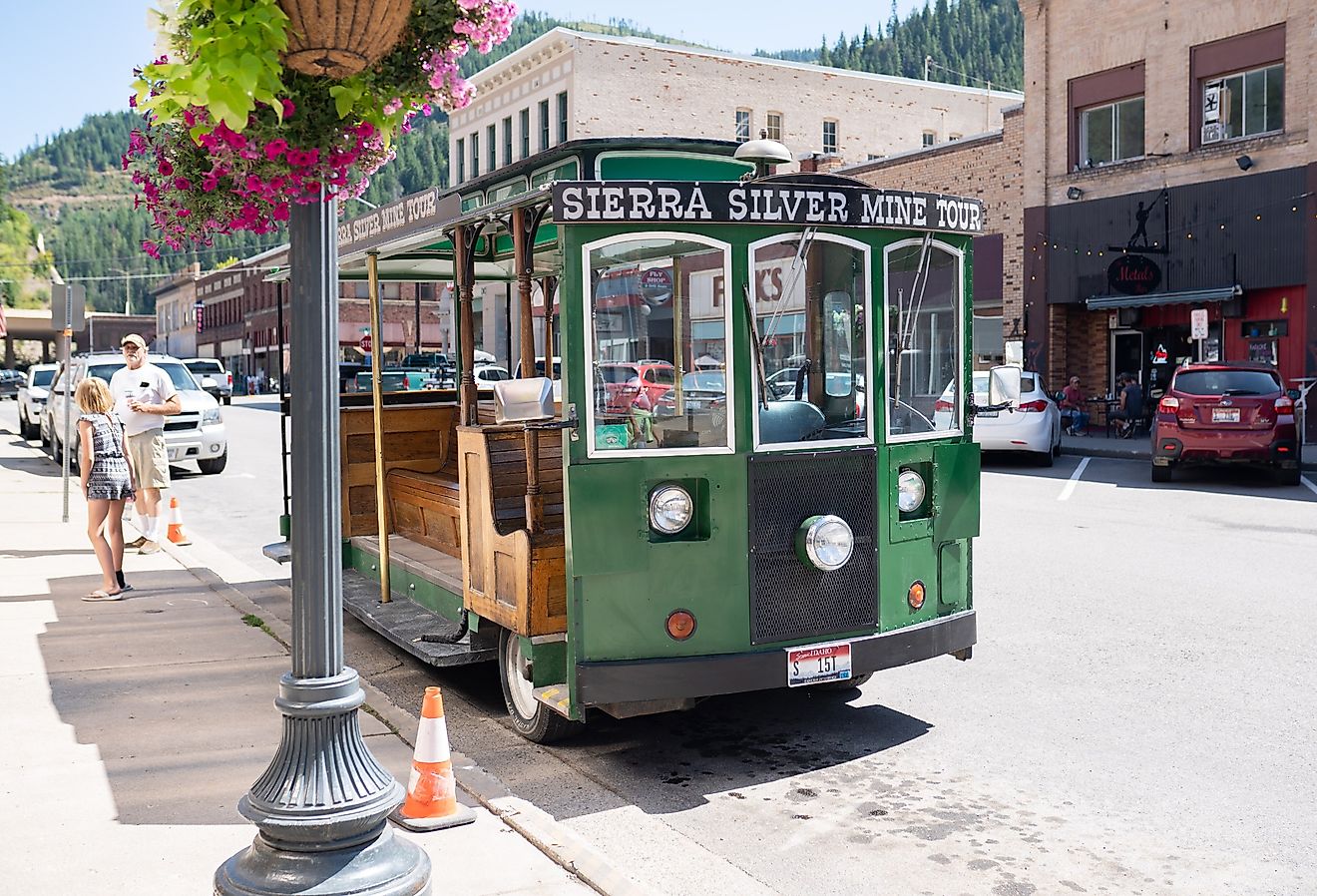 Sierra silver mine green tour bus in Wallace, Idaho. Image credit Alexander Oganezov via Shutterstock
