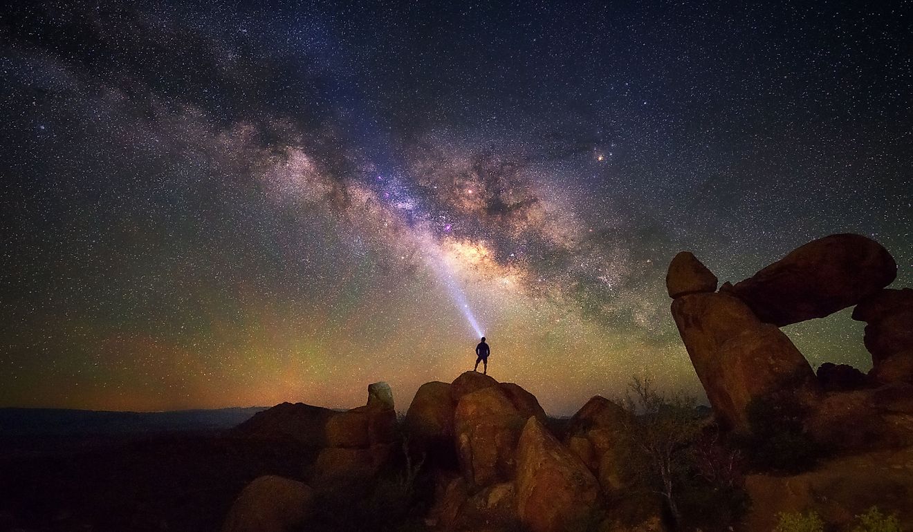 Milky way at Balanced Rock, Big Bend National park, Texas USA. 