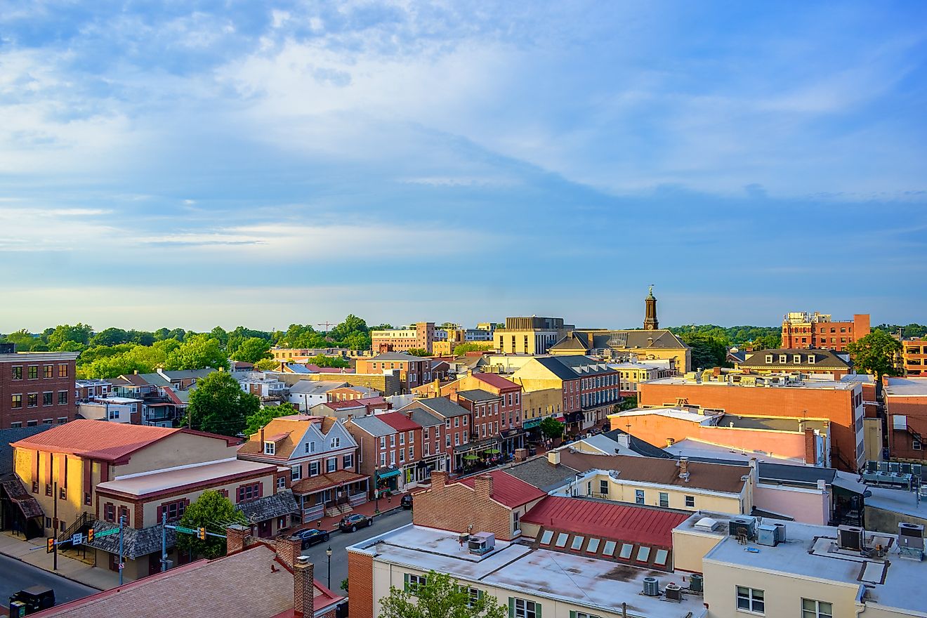 A panoramic aerial view of the suburban area in West Chester, USA.