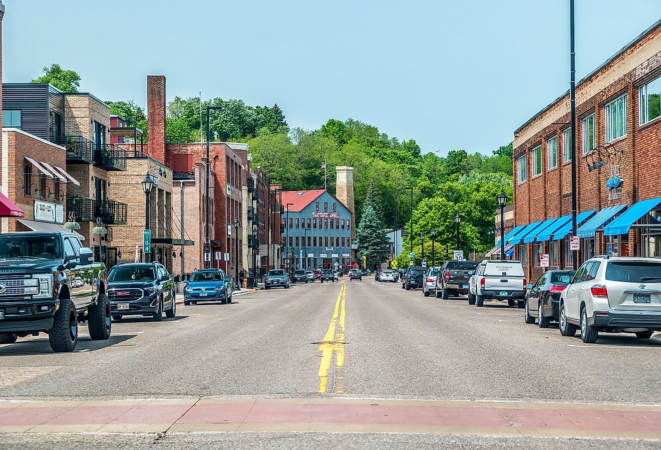 Downtown stores and restaurants in Stillwater, Minnesota. Image credit Sandra Burm via Shutterstock