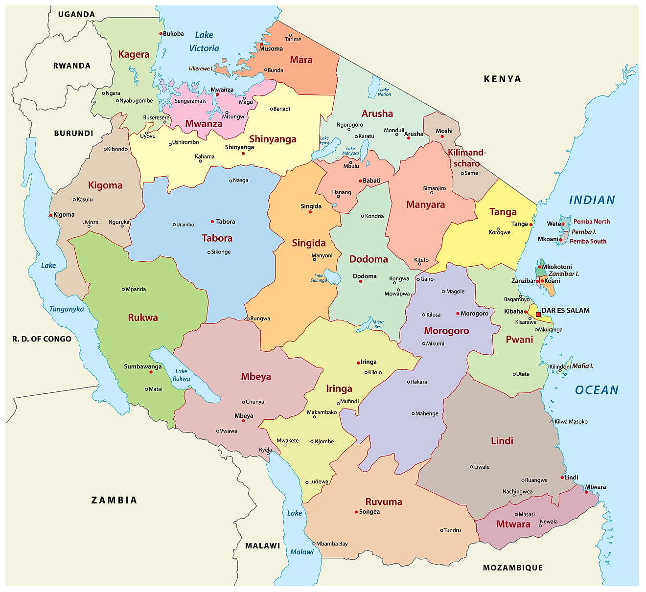 Printable Vector Map of Tanzania - Sketch | Free Vector Maps