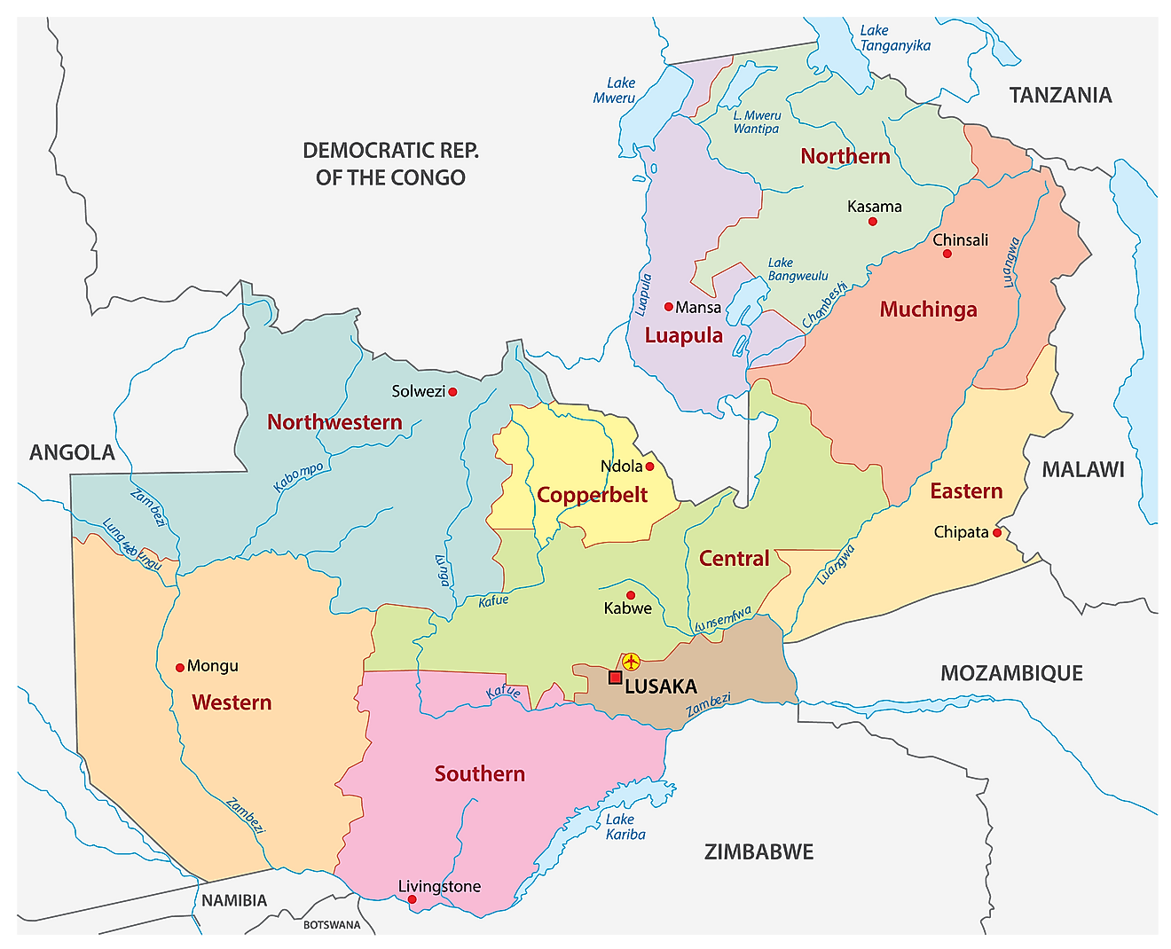 Zambia Provinces Map 