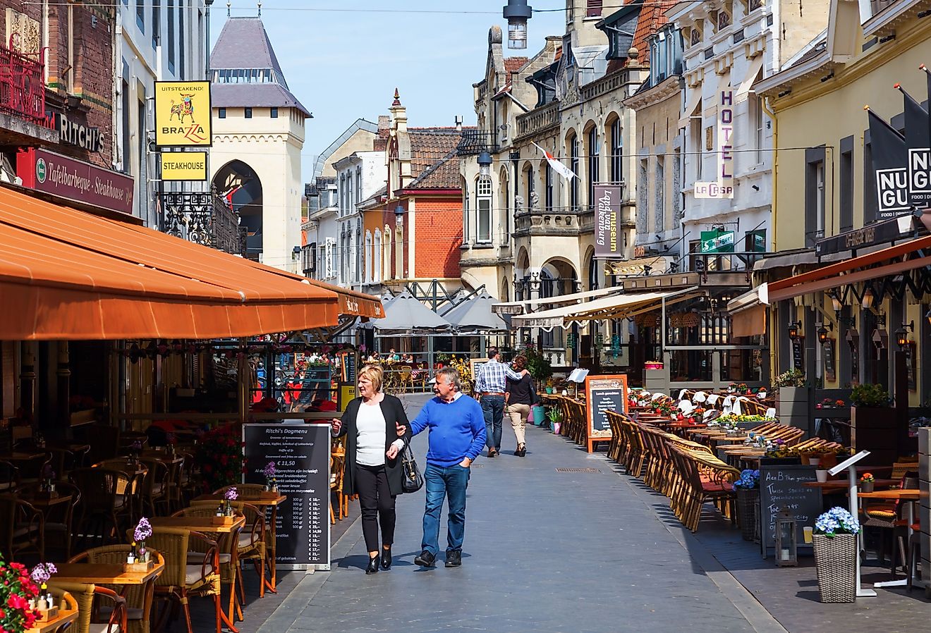 City view with restaurants in the old town of Valkenburg. Image credit Christian Mueller via Shutterstock.